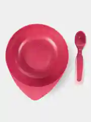 Тарелка c крышкой и ложкой BABOO, розовая, 6+