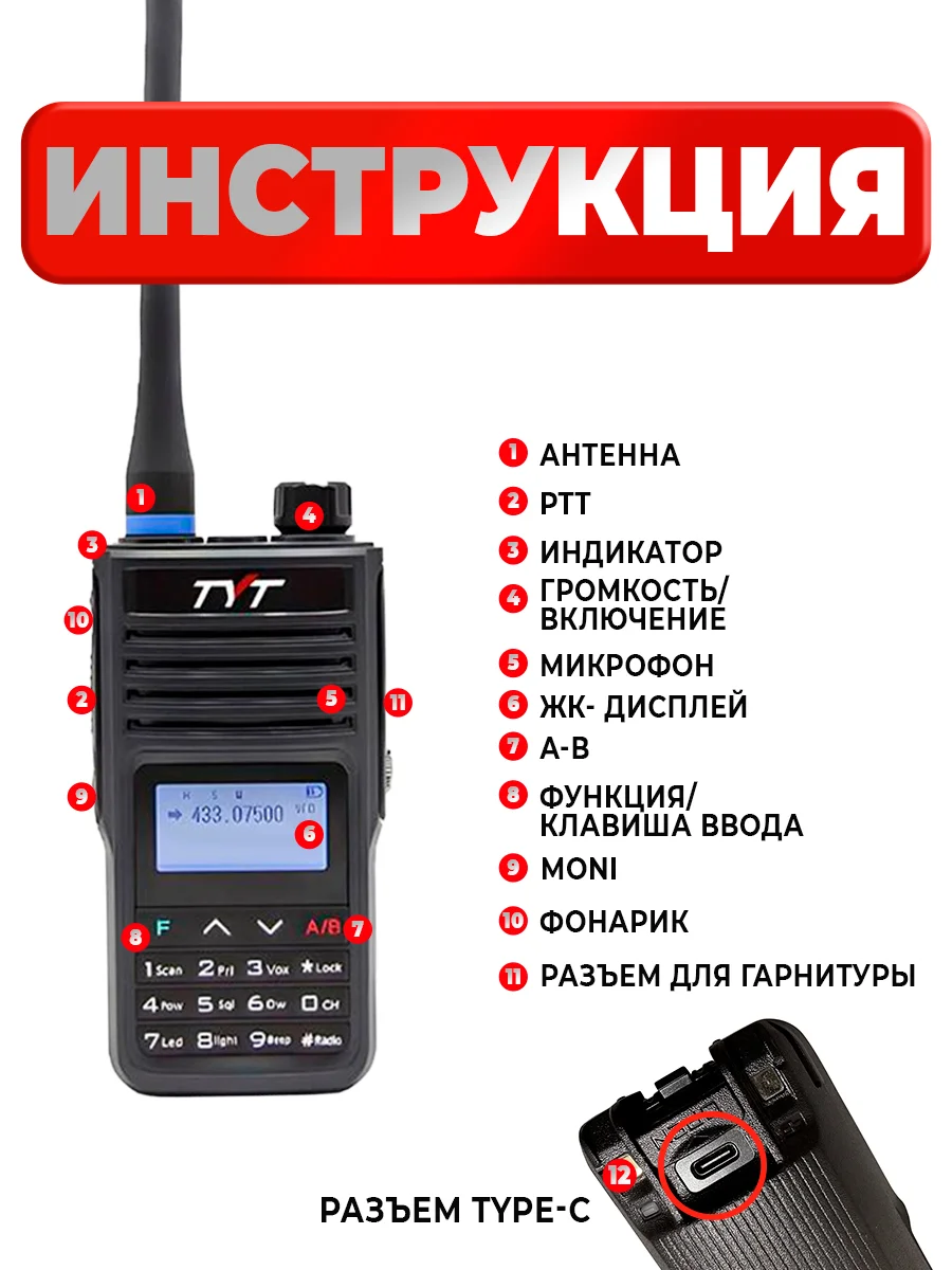 Портативная радиостанция TYT TH-UV99, черная, 10 Вт, радиус до 15 км, UHF VHF