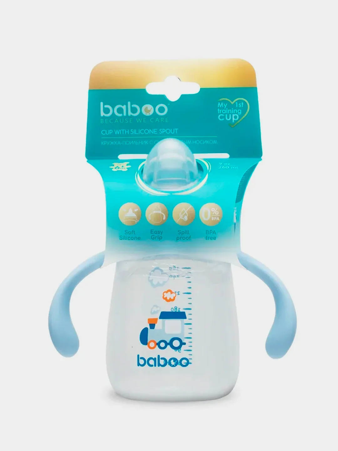 Кружка-поильник BABOO Transport, с силиконовым носиком, 260 мл, голубая, 6+