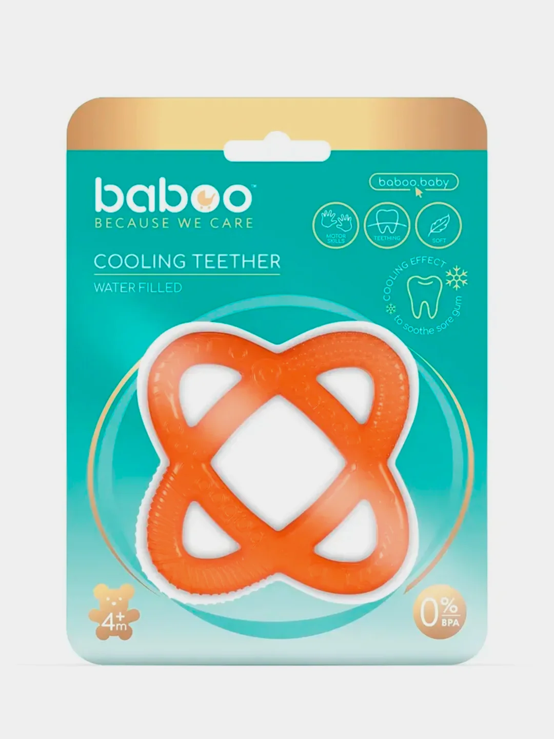 Прорезыватель для зубов BABOO, с охлаждающий, оранжевый
