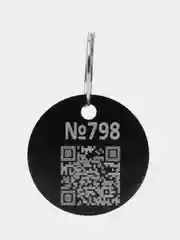 Черный адресник-медальон 25 мм с QR кодом для защиты питомца