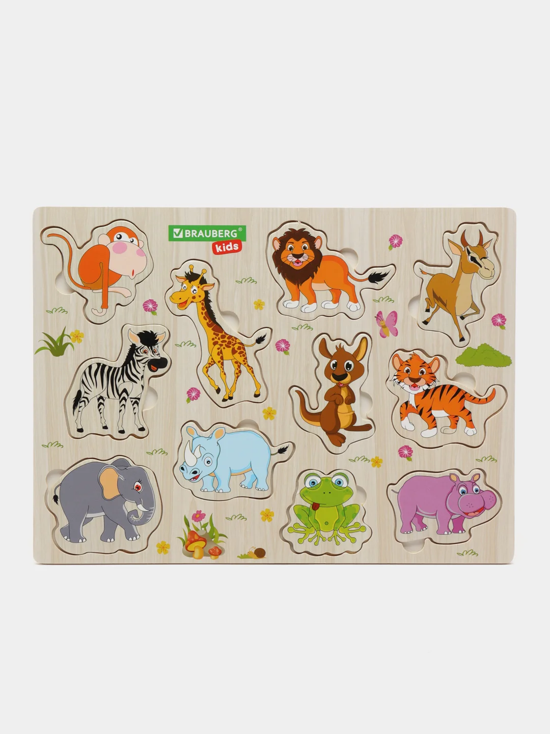 Рамка вкладыш Brauberg Kids, 665256, деревянная Монтессори, сортер для малышей Животные