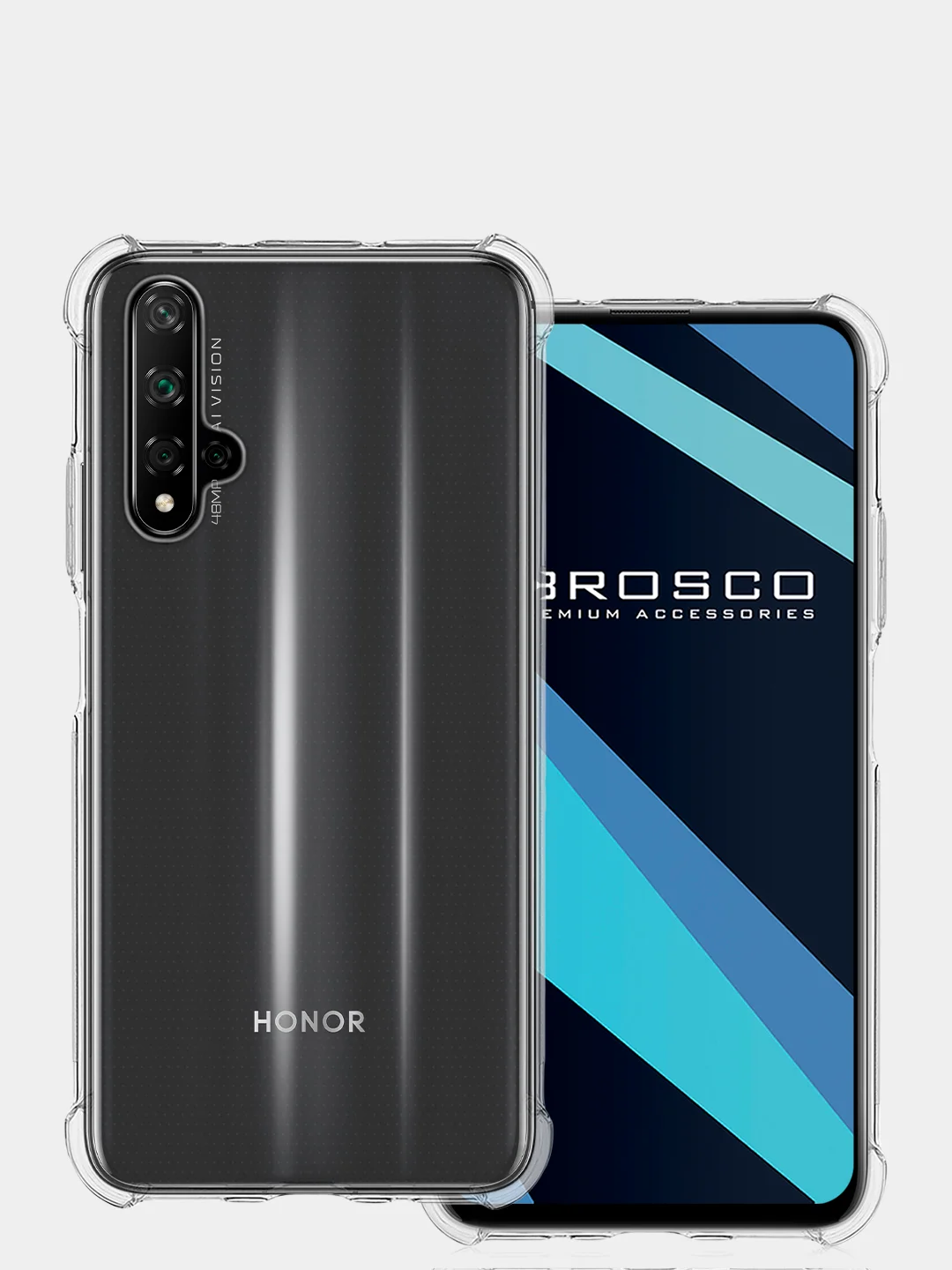 Прозрачный чехол для Honor 20, Huawei Nova 5T противоударный силиконовый ROSCO прозрачный с углами