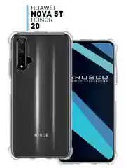 Прозрачный чехол для Honor 20, Huawei Nova 5T противоударный силиконовый ROSCO прозрачный с углами