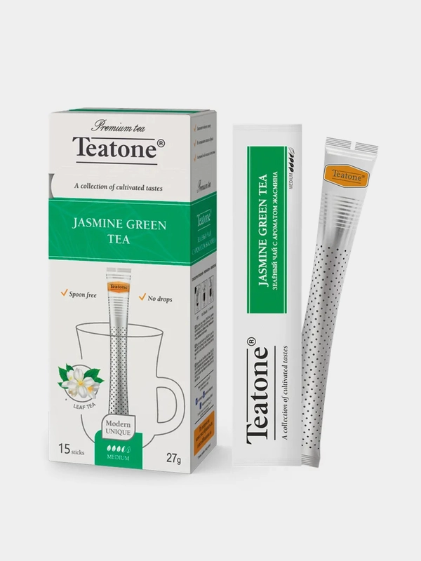 Чай зеленый TEATONE, аромат жасмина, 15 стиков по 1,8 г