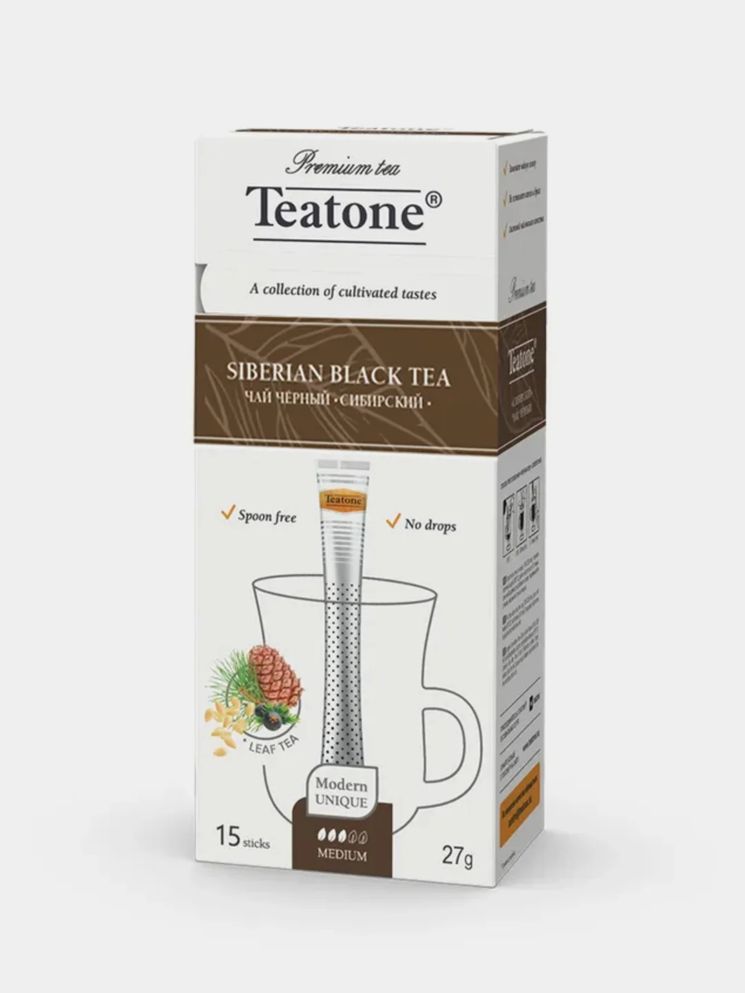 Чай чёрный TEATONE, Сибирский, с ароматом кедра и можжевельника, 15 стиков по 1,8 г
