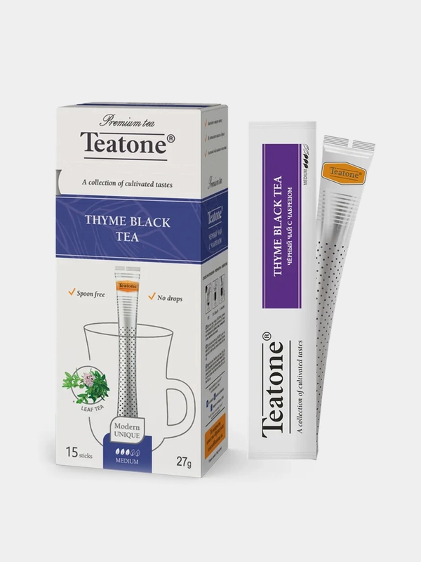 Чай черный TEATONE, с чабрецом, 15 стиков по 1,8 г