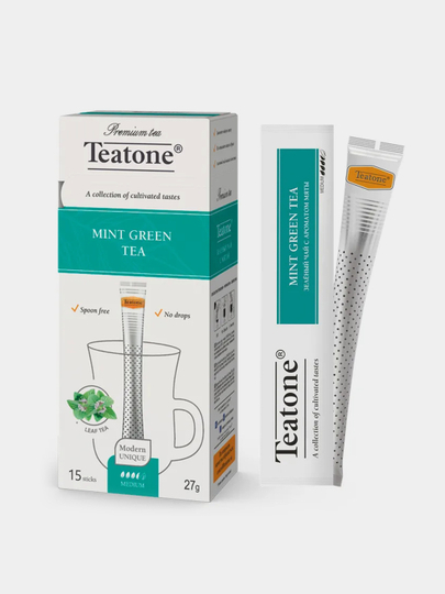 Чай зеленый TEATONE, с мятой, 15 стиков по 1,8 г