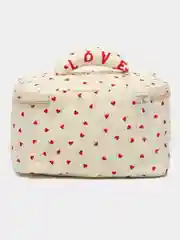Красный косметичка женская Love с ручкой, тканевая, органайзер для косметики, аксессуаров