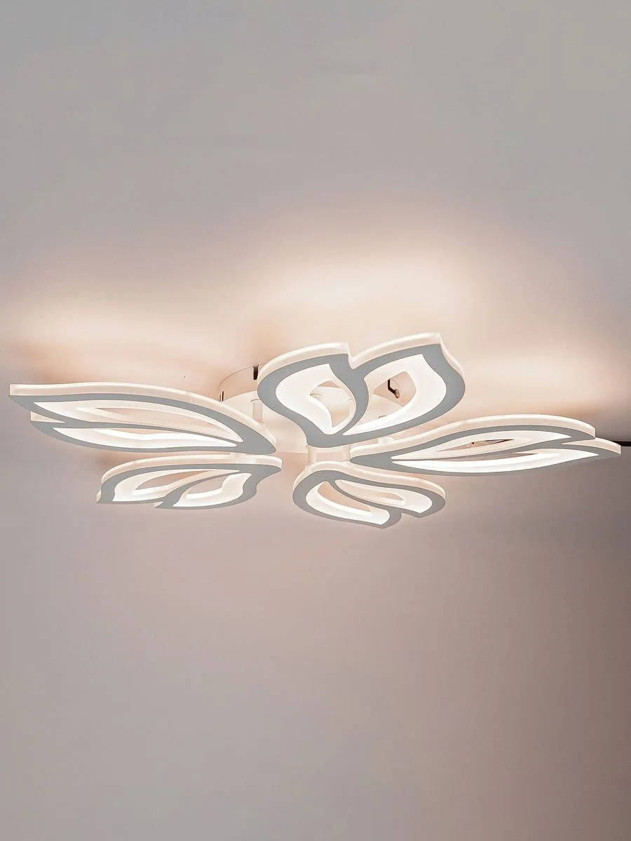 Белый светодиодная диммируемая люстра 3000-6500К 90Вт Glanzen LED-0090-FLOWER-white 35 кв.м 4 р