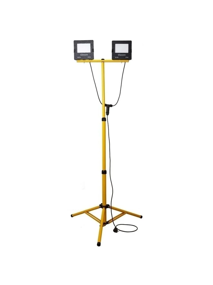 Желтый светодиодный прожектор на штативе 2x50 Вт GLANZEN FAD-0025-2X50 для освещения площадок