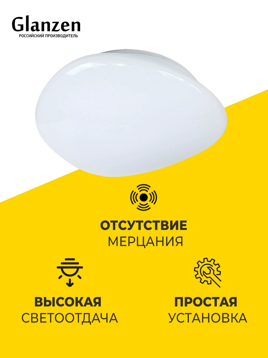 Белый светодиодный настенно-потолочный светильник GLANZEN RPD-0036-400-STONE 36Вт 6000К