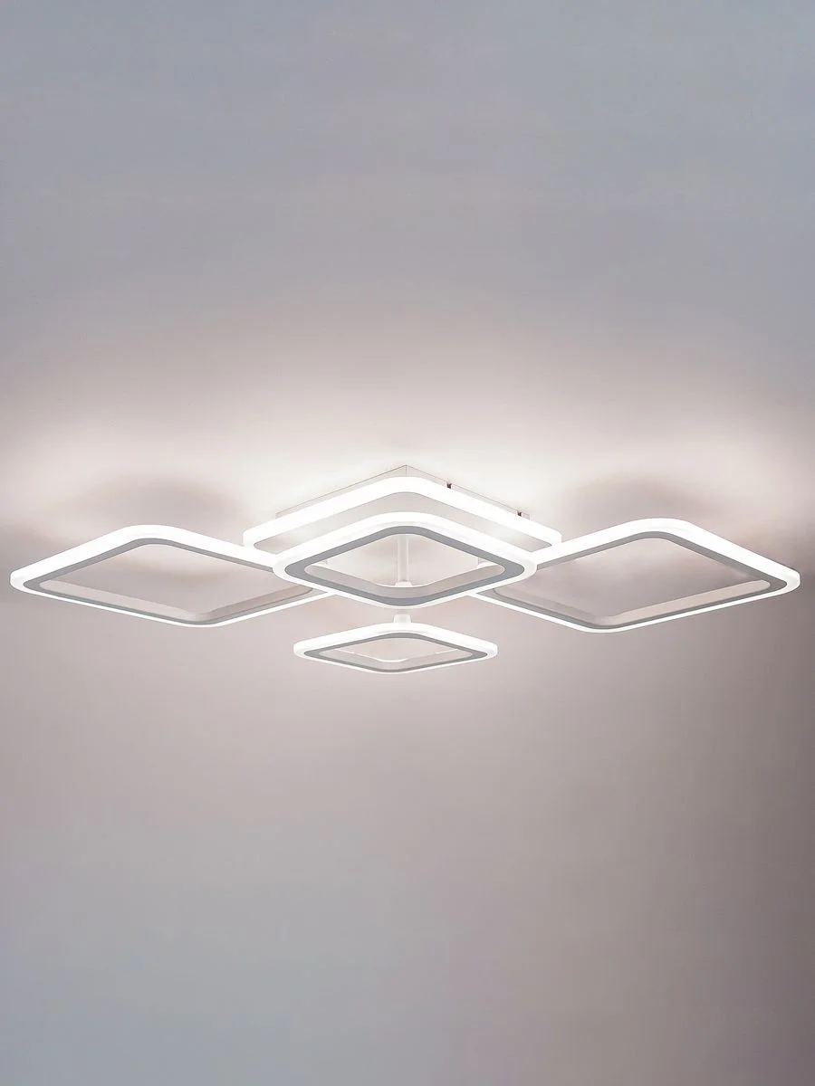 Белый светодиодная диммируемая люстра 3000-6500К GLANZEN 73Вт LED-0070-SQUARE-white 25кв.м 4 р