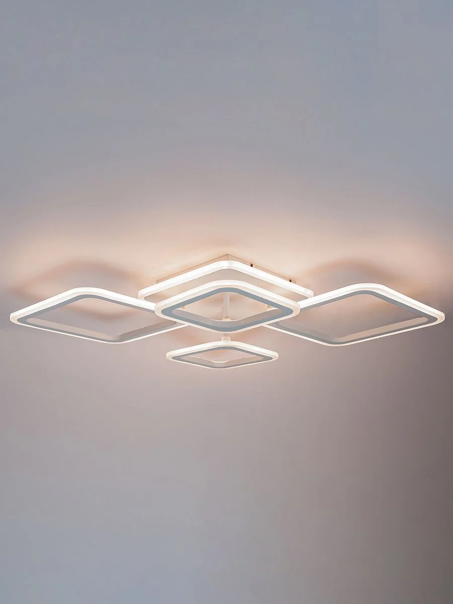 Белый светодиодная диммируемая люстра 3000-6500К GLANZEN 73Вт LED-0070-SQUARE-white 25кв.м 4 р