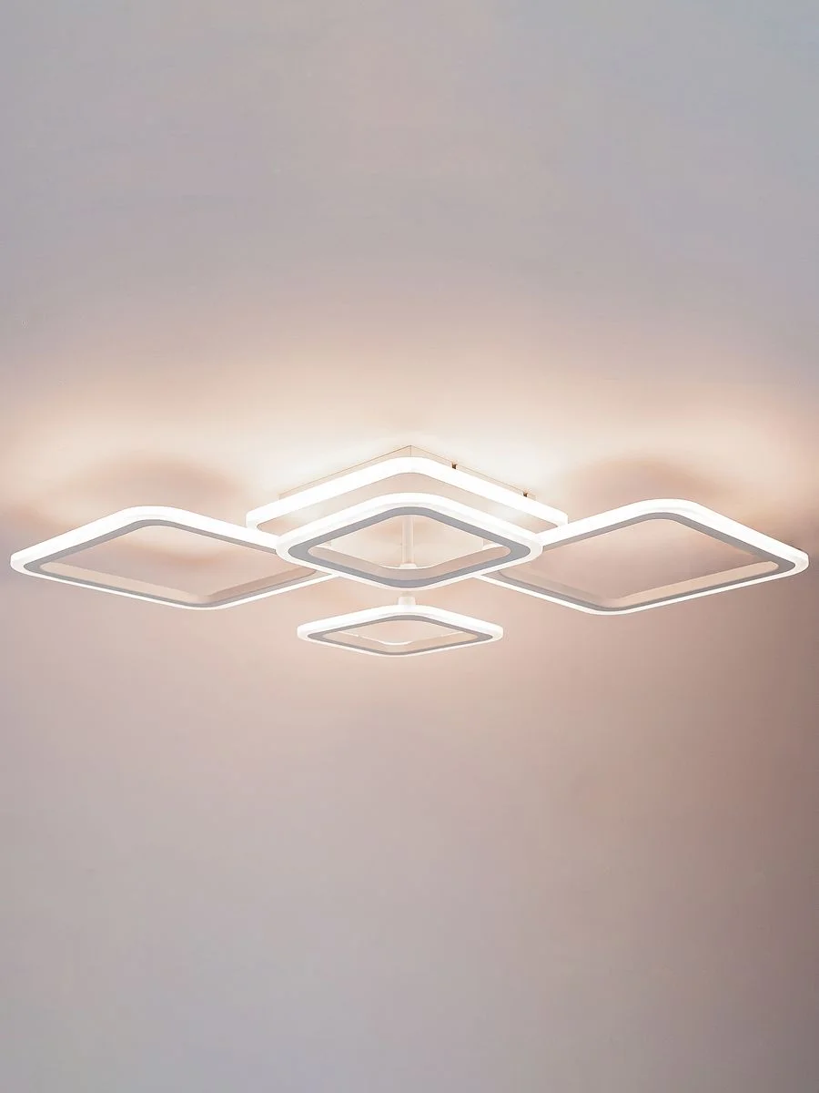 Белый светодиодная диммируемая люстра 3000-6500К GLANZEN 73Вт LED-0070-SQUARE-white 25кв.м 4 р