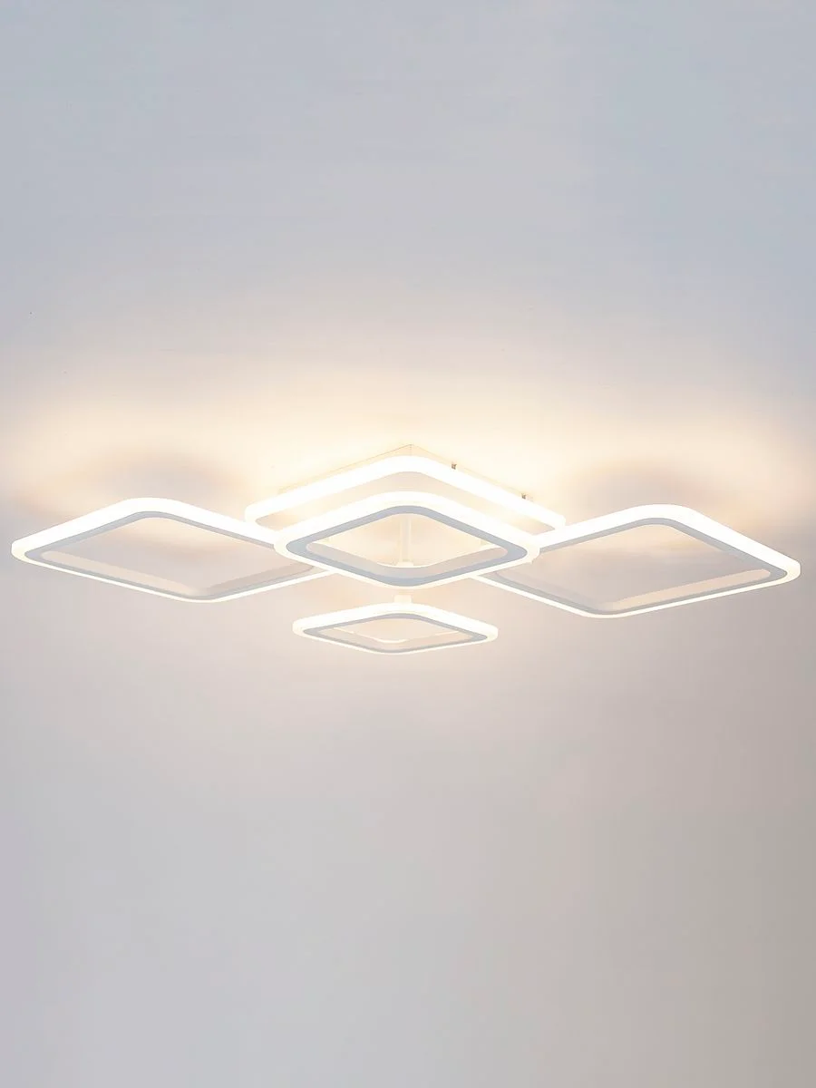 Белый светодиодная диммируемая люстра 3000-6500К GLANZEN 73Вт LED-0070-SQUARE-white 25кв.м 4 р