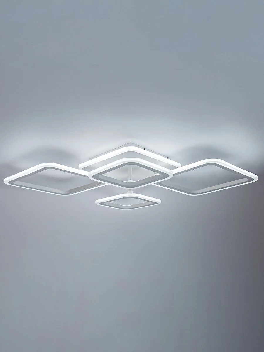 Белый светодиодная диммируемая люстра 3000-6500К GLANZEN 73Вт LED-0070-SQUARE-white 25кв.м 4 р