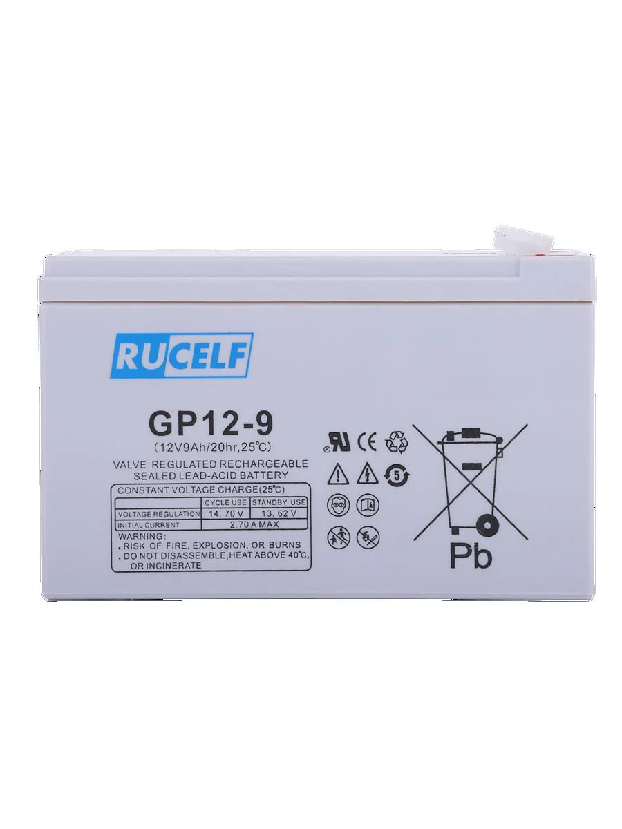 Серый аккумулятор свинцово-кислотный 12V 9Ah RUCELF GP12-9 батарея для ИБП и UPS