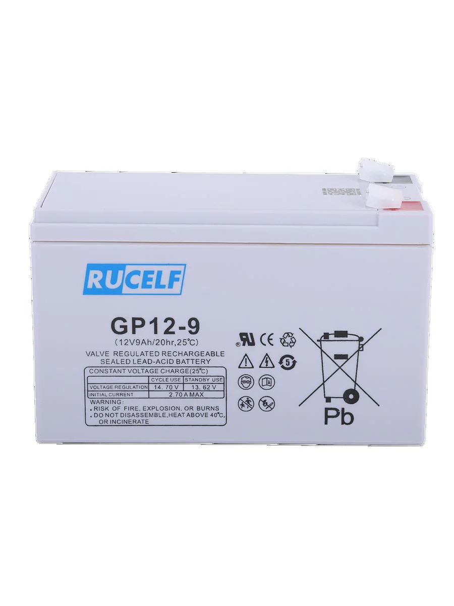 Серый аккумулятор свинцово-кислотный 12V 9Ah RUCELF GP12-9 батарея для ИБП и UPS