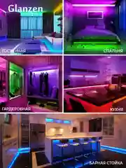 Черный светодиодная RGB лента подсветка многоцветная 5м 70 Вт GLANZEN LSL-0070-05-RGB SMD 5050
