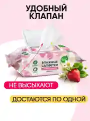 Влажные салфетки, универсальные, "Клубника", 12 х 120 шт, с клапаном
