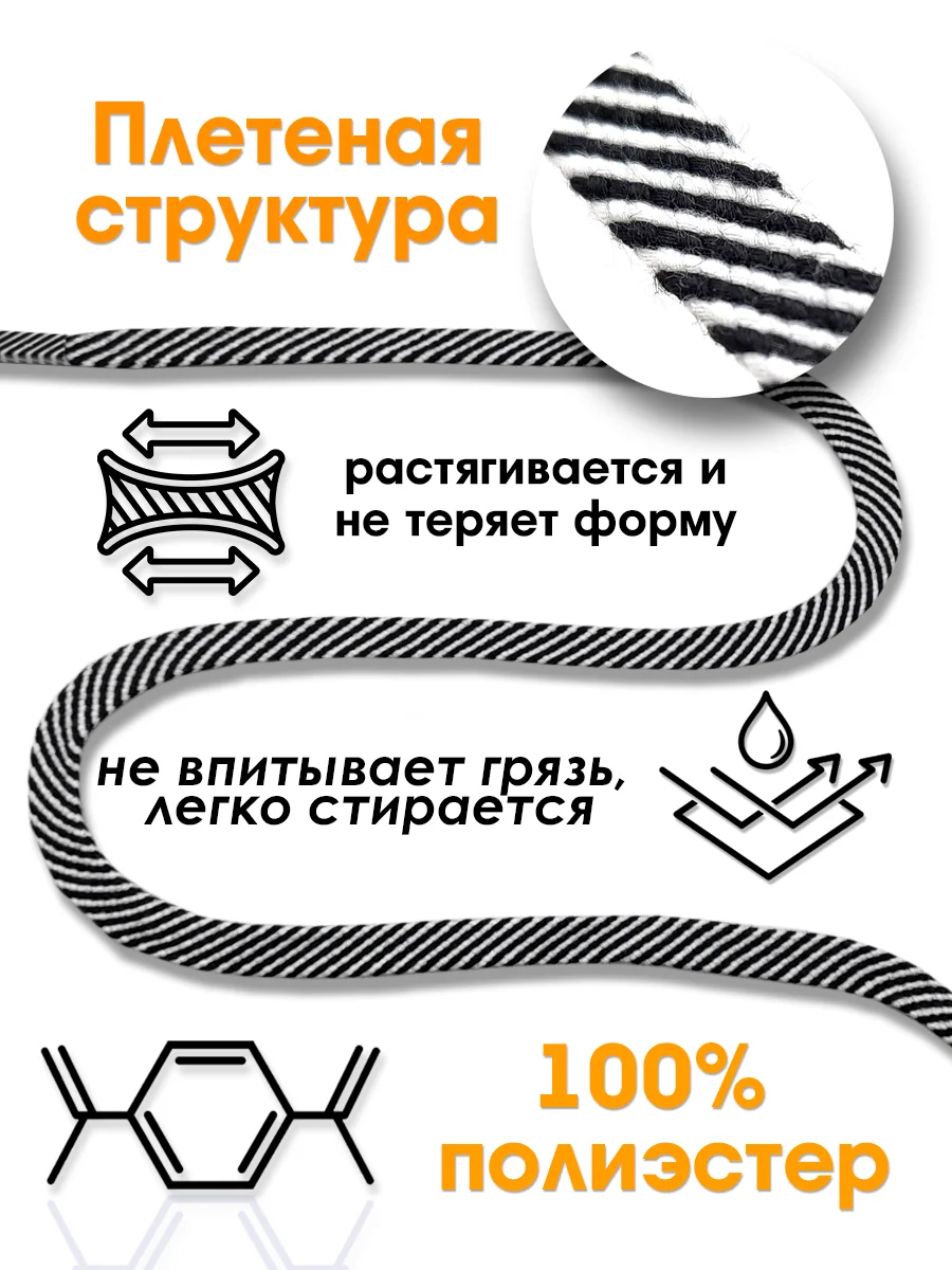 Черный шнурок для одежды плоский
