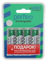 Аккумуляторные батарейки пальчиковые Perfeo AA2850mAh/4ШТ+ пластиковые бокс