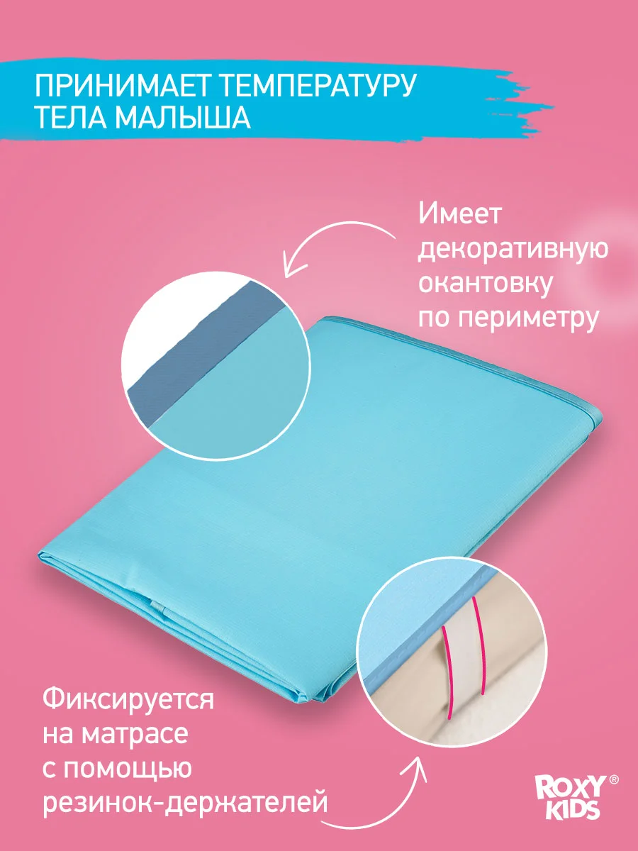 Голубой клеенка непромокаемая на резинках в кроватку