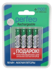 Аккумуляторные батарейки мизинчиковые Perfeo AAA1100mAh/4ШТ + пластиковый бокс