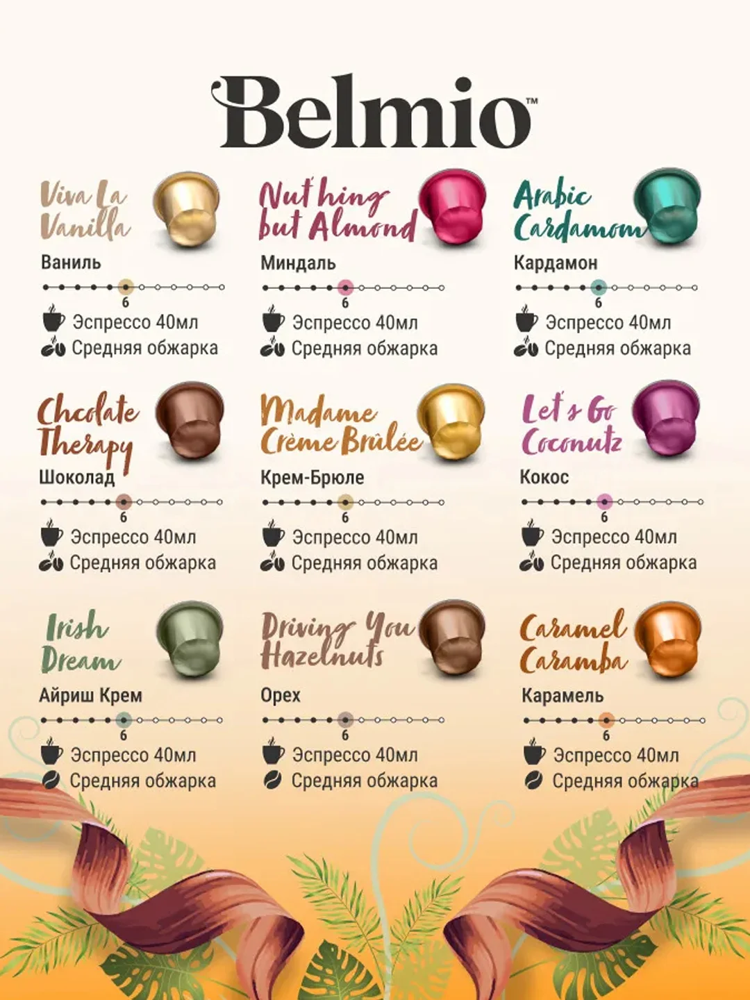 Кофе в капсулах молотый Belmio Irish Dream, для системы Nespresso, 10 штук
