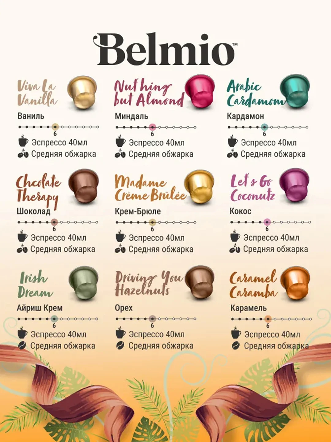 Кофе в капсулах молотый BelmioViva La Vanilla, для системы Nespresso, 10 штук