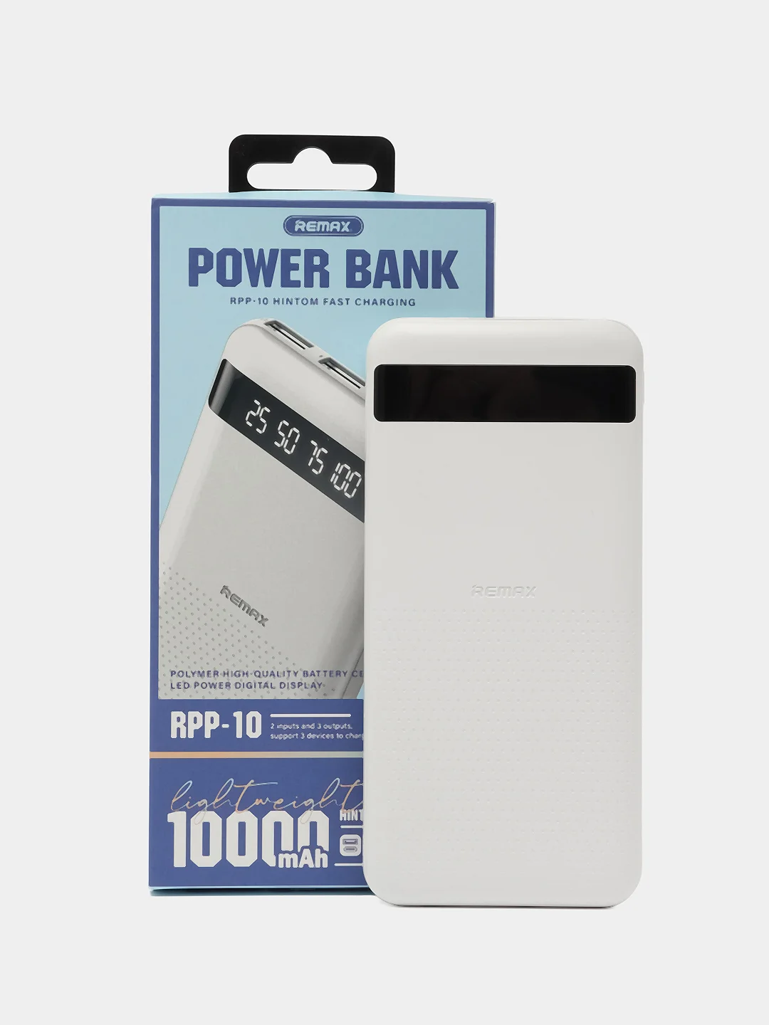 Белый внешний аккумулятор повербанк Remax 10000 MAH 22W+22.5W Power Bank LED Display