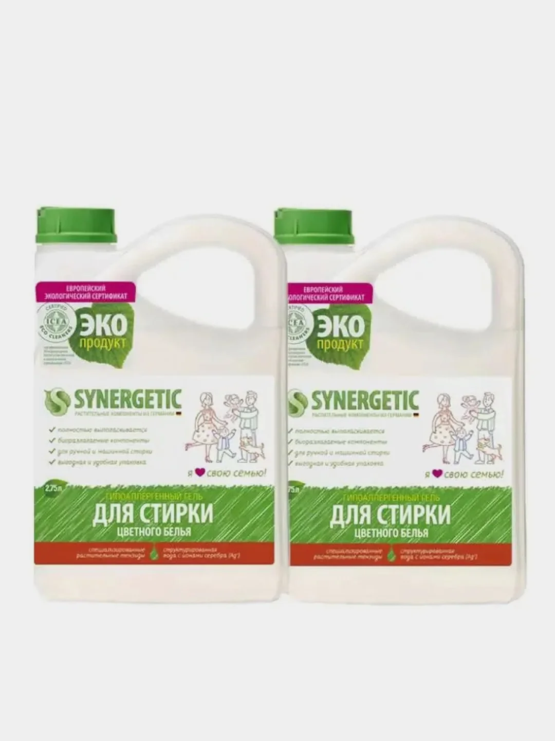 Гель для стирки цветного белья SYNERGETIC, 2 штуки по 2,75 л