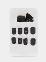 Черный накладные ногти с дизайном, 24 штуки + клей