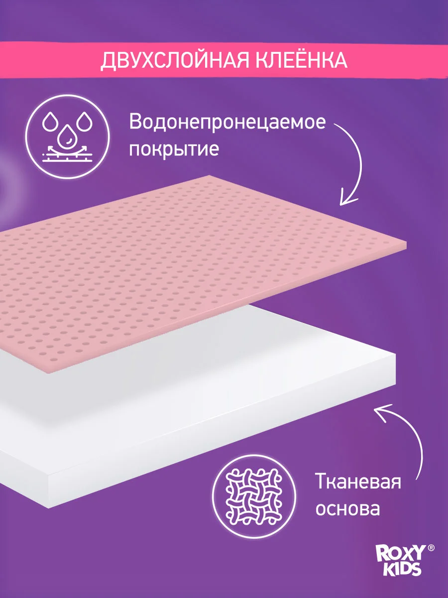Розовый клеенка непромокаемая на резинках в кроватку