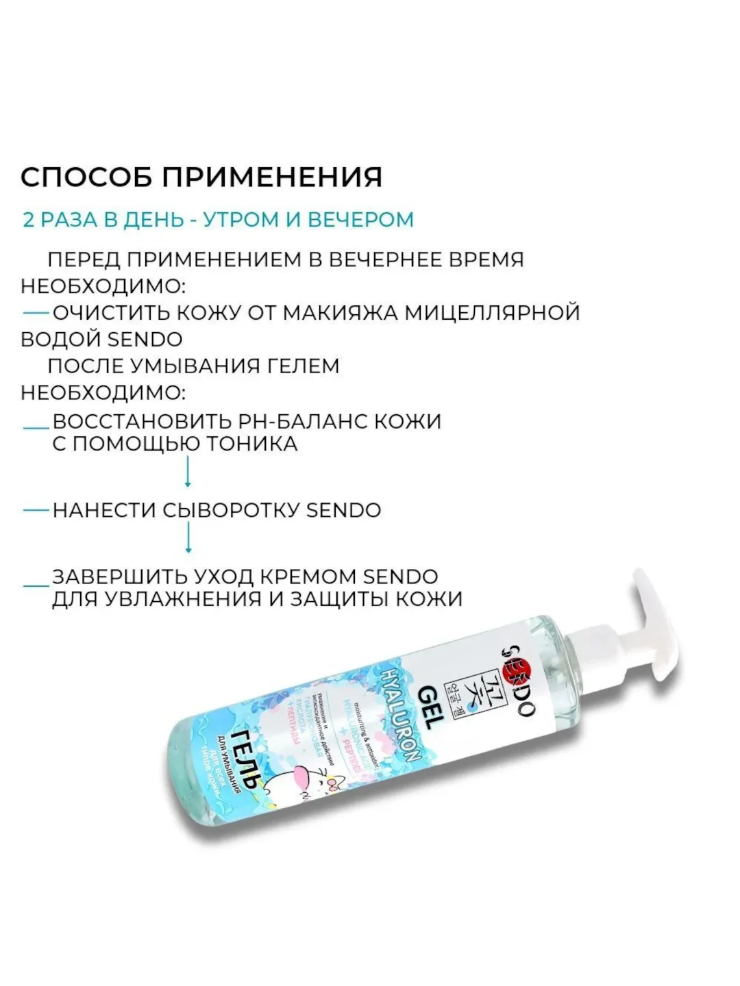 Гель для умывания SENDO для всех типов кожи HYALURON, 300 мл
