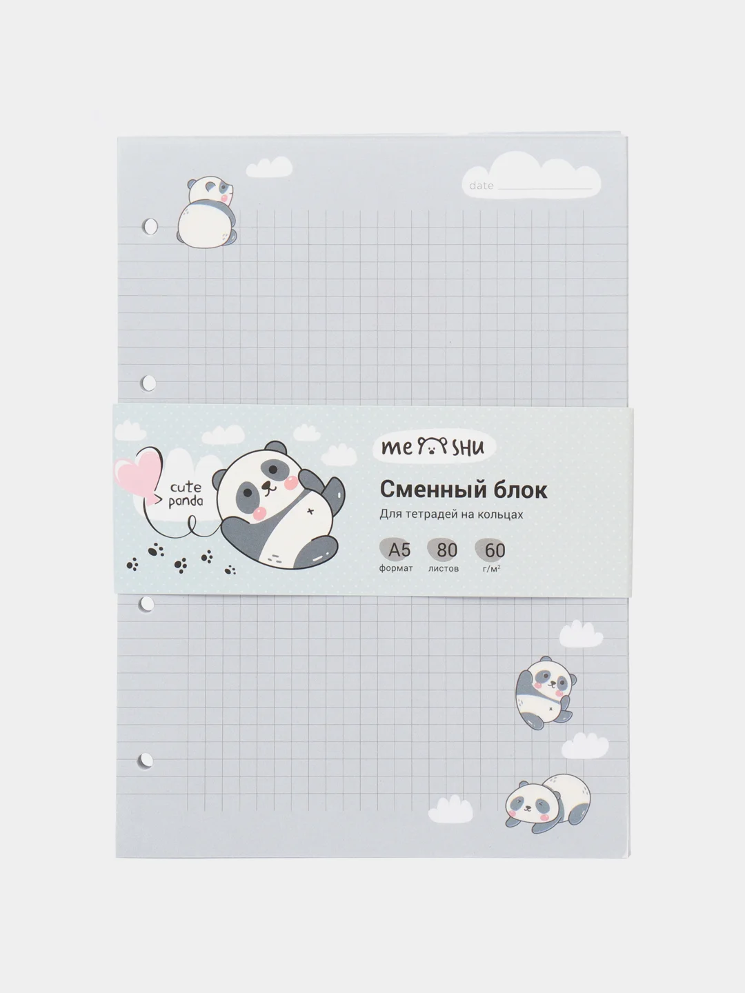 Сменный блок 80л., А5, "Cute panda", пленка т/у, в клетку