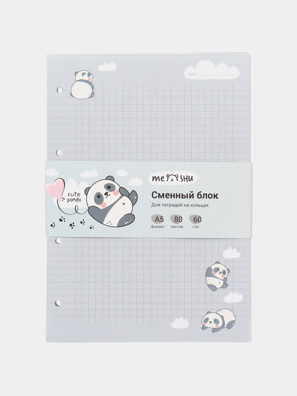 Сменный блок 80л., А5, "Cute panda", пленка т/у, в клетку