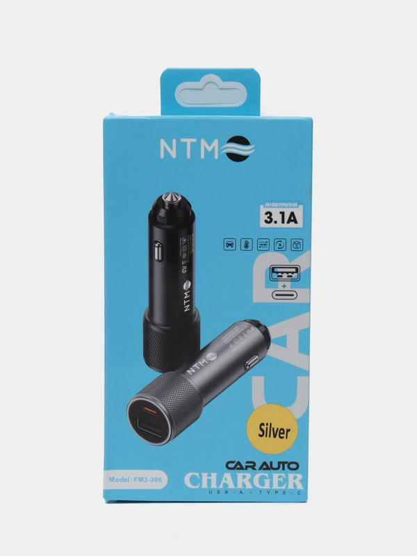 Автомобильная зарядка в прикуриватель железный USB-A + Type-C, мощность 3.1 А
