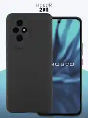 Черный чехол для Honor 200 силиконовый ROSCO матовый/ прозрачный тонкий с бортиком защитой камер