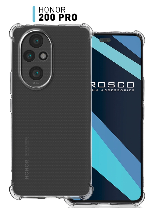 Чехол для Honor 200 Pro противоударный силиконовый ROSCO прозрачный с усиленными углами