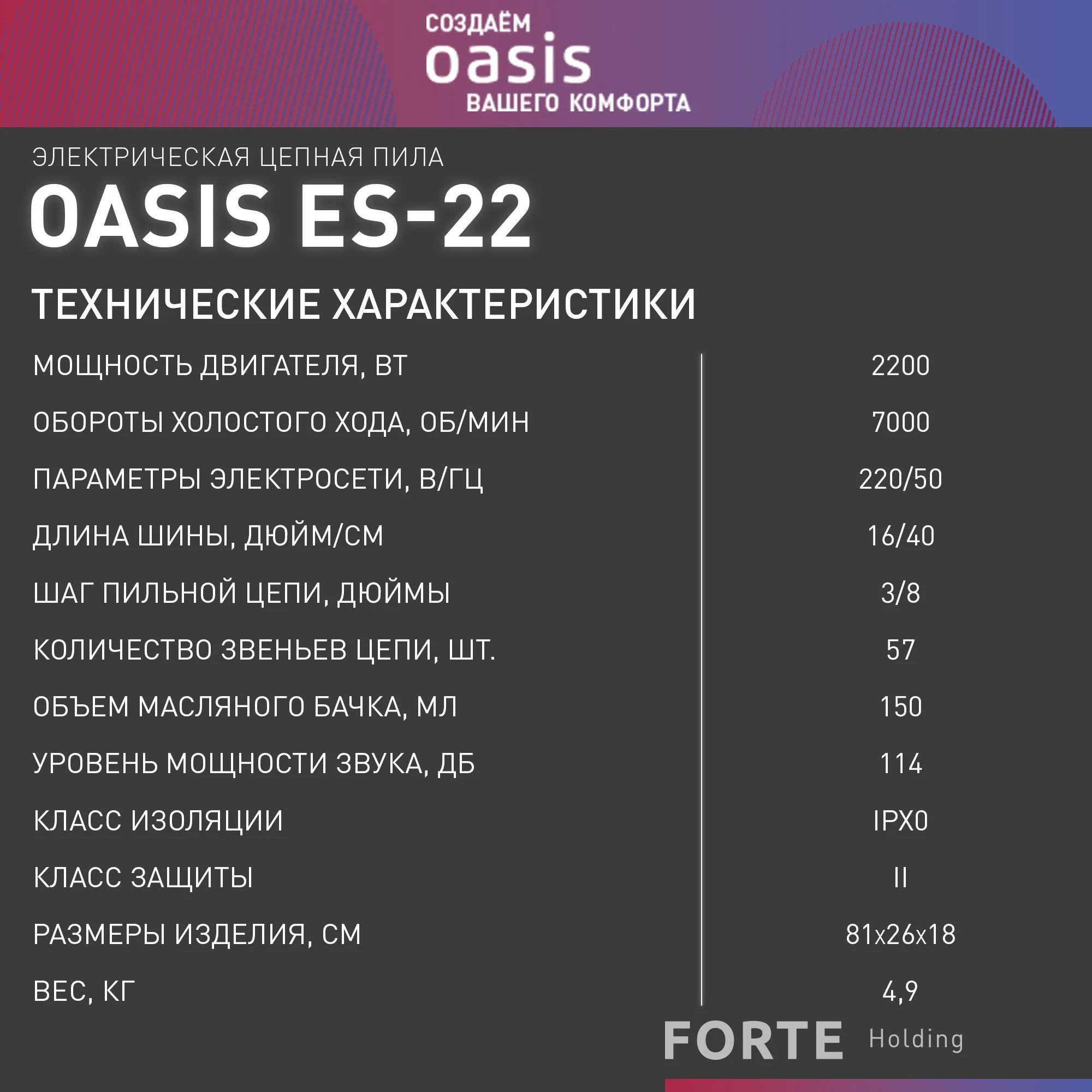 Бирюзовый пила электрическая цепная сетевая Oasis / электропила