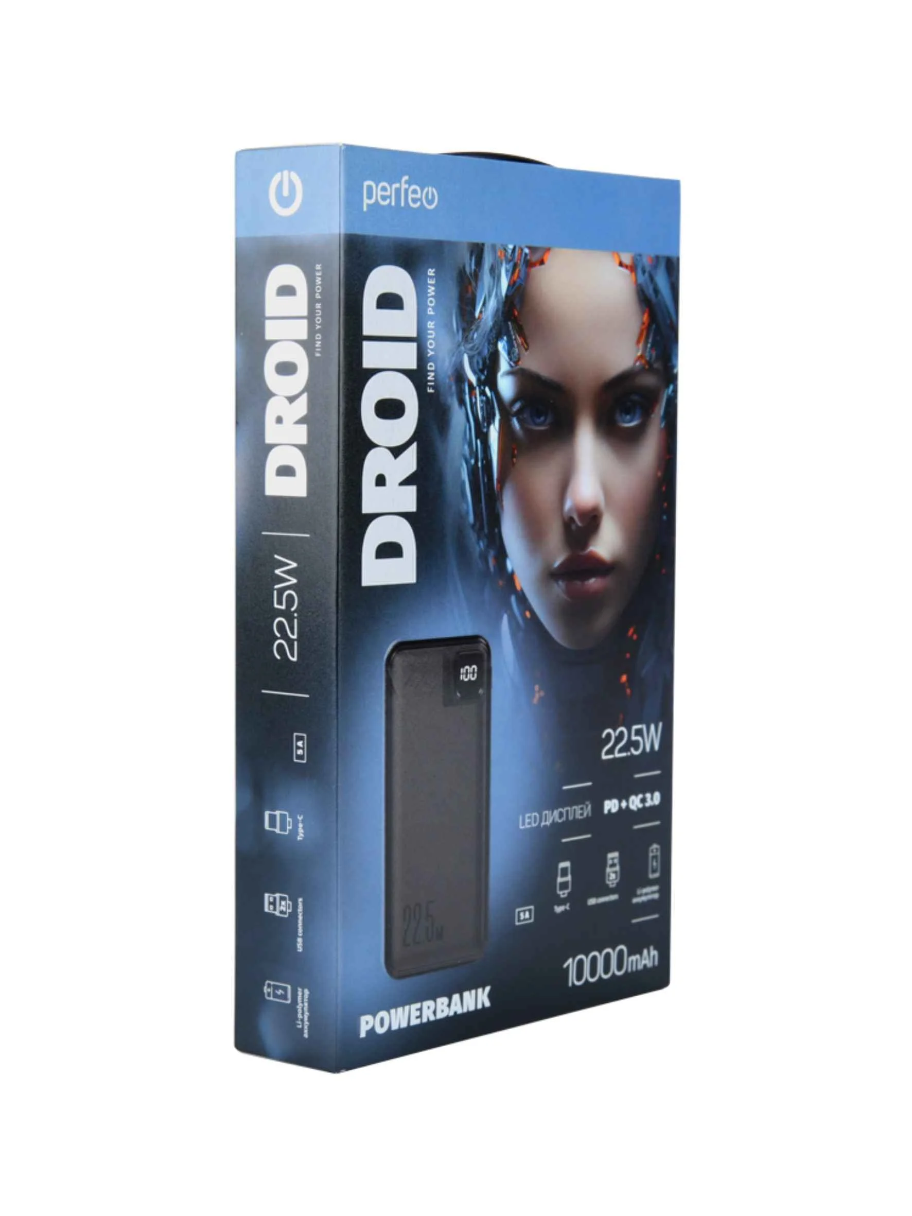 Черный внешний аккумулятор Perfeo DROID 10000 mAh