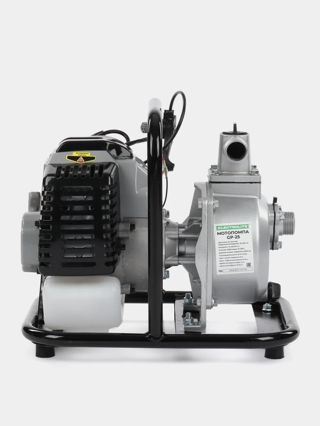 Мотопомпа бензиновая ELECTROLITE GP-25 (25 мм, 2 л.с, 166 л/мин, 2-х тактный двигатель)