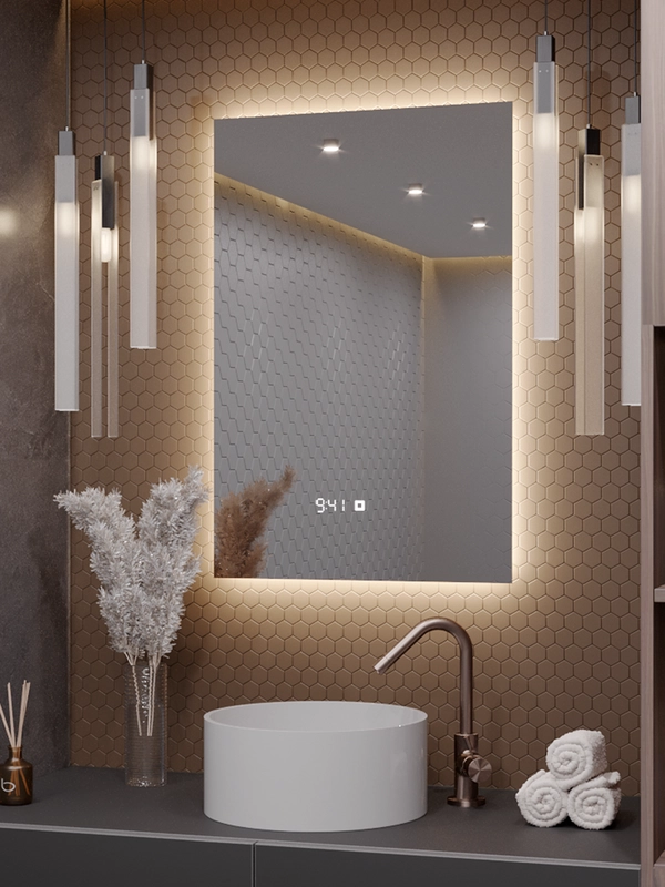 Зеркало Alias Квартал 70*50 с нейтральной LED-подсветкой и часами