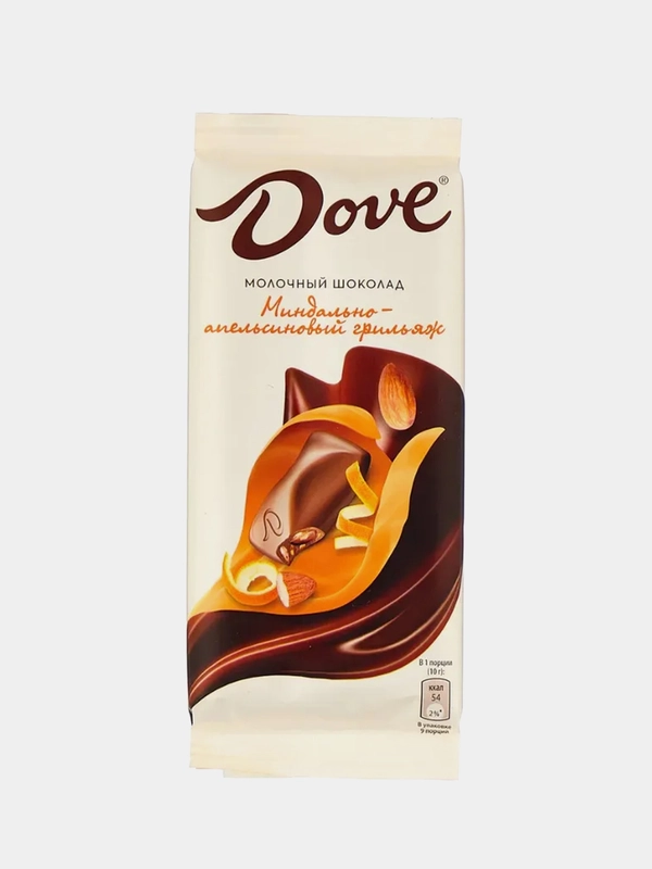 Шоколад молочный DOVE, миндаль, апельсин, грильяж, 90 г