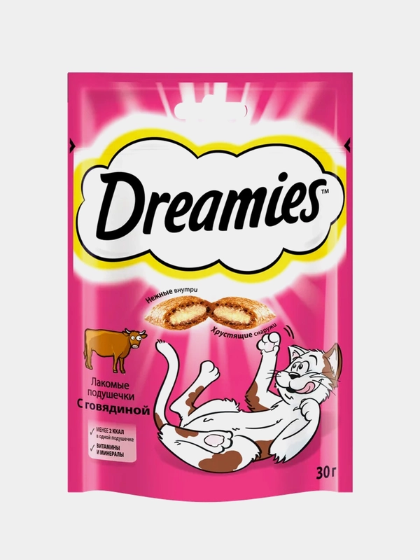 Лакомство Dreamies, для кошек с говядиной, 30 г