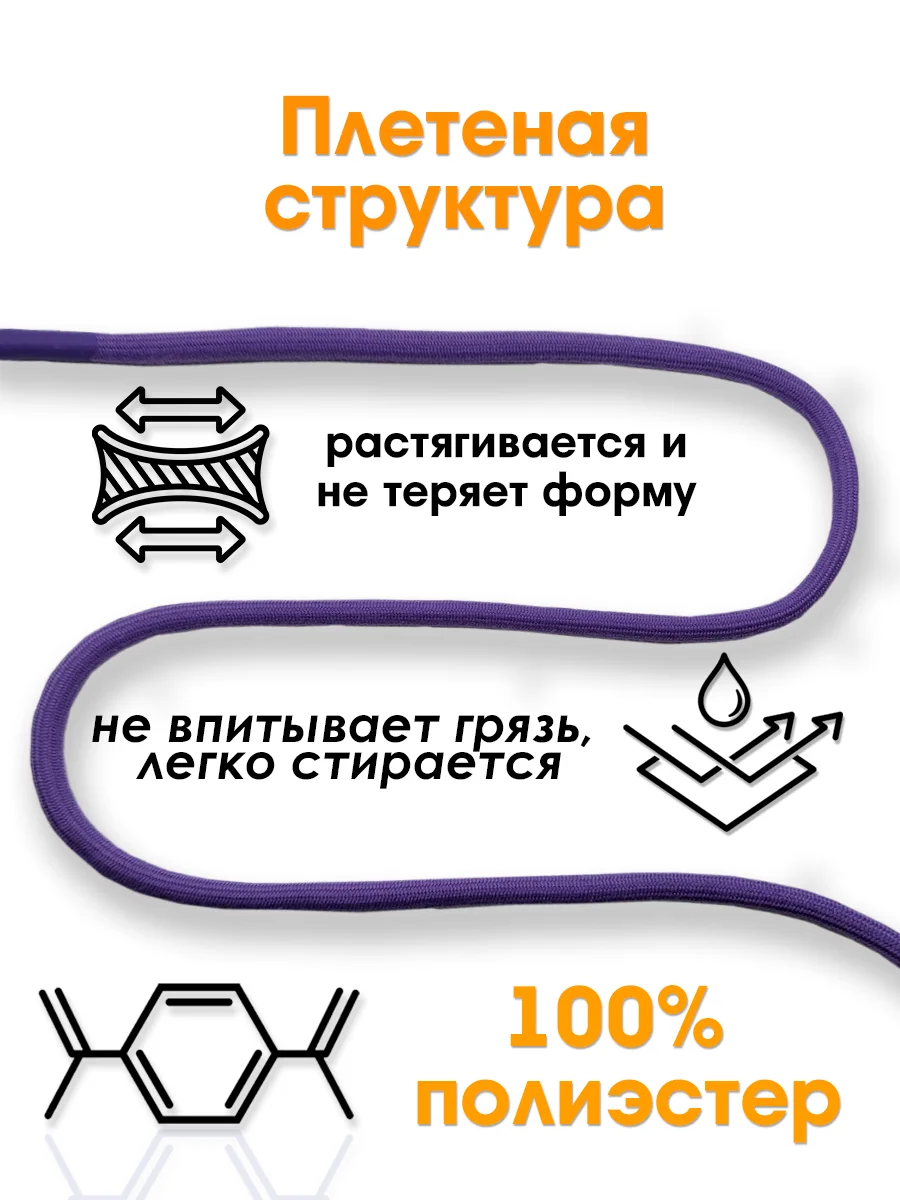 Фиолетовый шнурок для одежды круглый с силиконовыми наконечниками