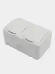 Блок горизонтальный 2 розетки KRANZ (керамика) Mini OG IP54 с заземлением, о/у, белый
