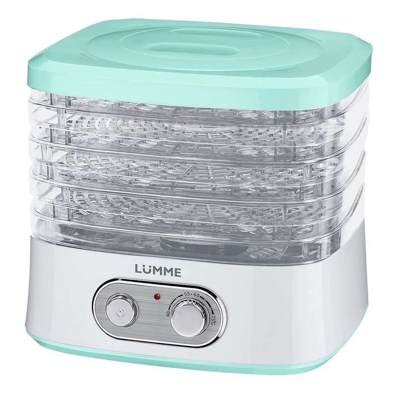 Сушилка для овощей и фруктов LUMME LU-FD1854A с вентилятором, 4 уровня, белый/ментол